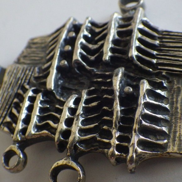 MODERNIST BRUTALIST GILES VIDAL PEWTER FIGURAL PENDANT & CHAIN NECKLACE - Picture 3 of 5